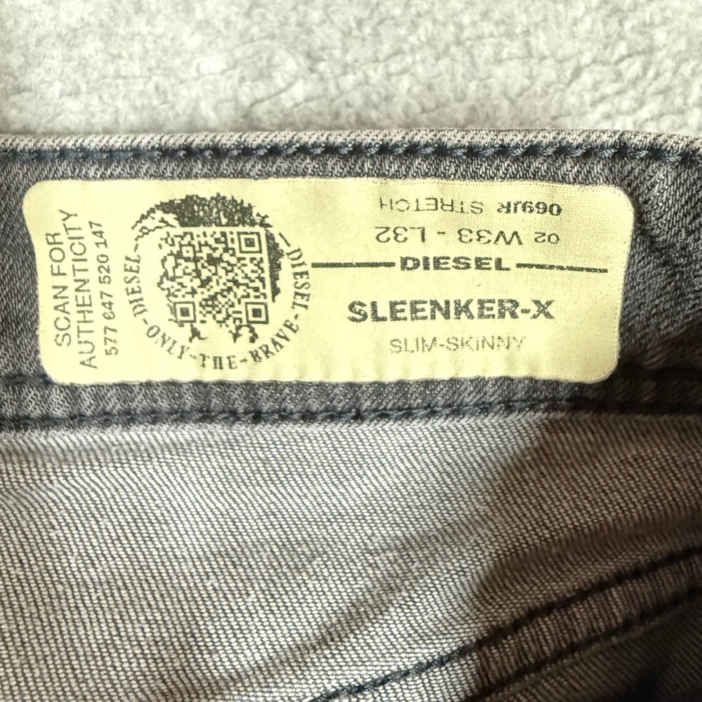 Diesel Sleenker-X Slim Skinny Jeans Mens 33x32 Dark Gray Stretch Denim 069JR - Picture 11 of 16